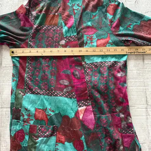 Peruvian Connection Plum Blossom Turquoise Patchwork Artisan Boho Robe Sz S - Image 6