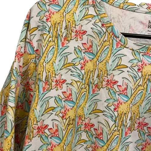 kim rogers Perfectly Soft Fun Funky Eclectic Tropical Giraffe Print Cotton Top
