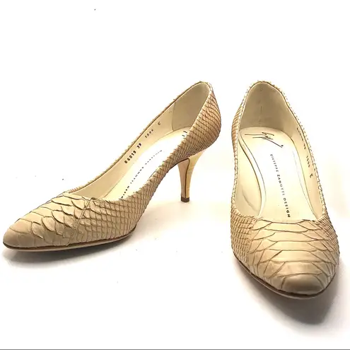 Giuseppe Zanotti BEIGE LEATHER SNAKESKIN EMBOSSED PUMPS (39)