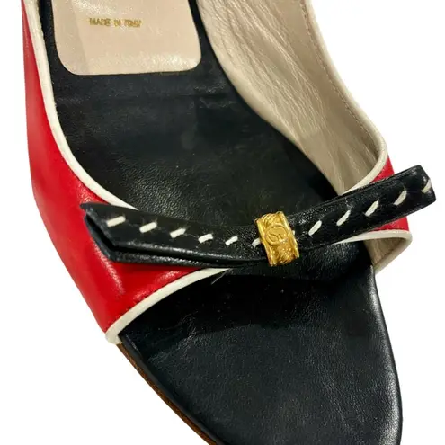 St. John  Sling Back 3" Leather Heels 9B Classic Open Red Navy VTG Made In Italy