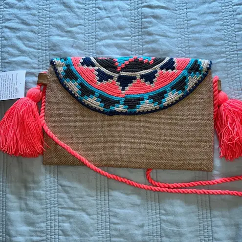 Authentic Wayuu Crossbody clutch with knitted flat cover colorful Peach
