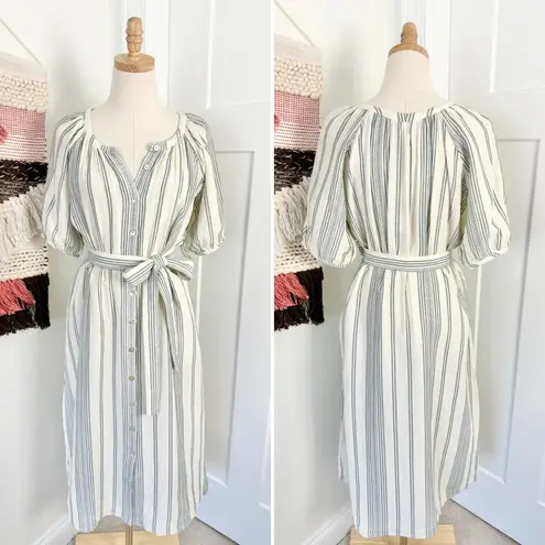 Faherty Dream Cotton Carmel Stripe Gauze Midi Shirt Dress Cream/Blue Sz XS NWT