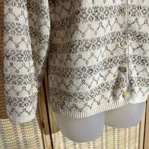 Reba Rose Vintage 1990s Y2K Beige Striped Cardigan Sweater 100% Cotton Small