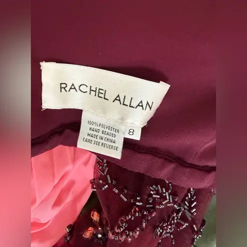 Rachel Allan Burgundy Sequin Beaded Halter Long Sleeve Top, Size 8 Red