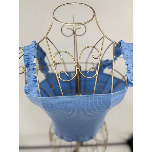 Aritzia Sunday Best Women's Blue Cropped Stretch Ruffle Strap Tank Size Medium