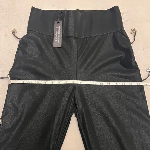 Maniere De Voir NWT Black Faux Leather Leggings Pants w/ Side Toggles Size 14