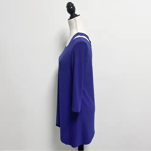 Clara Sun Woo Indigo Blue Cut Out Collarbone 3/4 Sleeve Rounded Hem Tunic XS