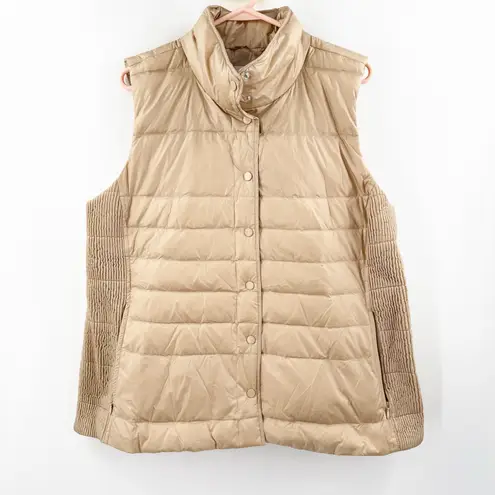 J. Jill Down Vest Size Large Quilted & Smocked Puffer Winter Fall Lightweight Tan