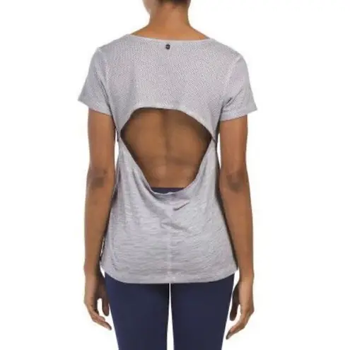 Lorna Jane ‘Cara’ Short Sleeve Open Back Tee Shirt In Heathered Gray Size Small