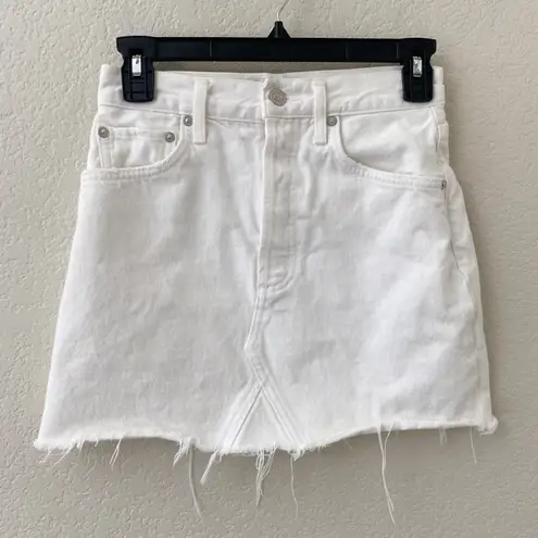 AGOLDE Size 24 White Button Fly Raw Hem Distressed Denim Jean Mini Skirt