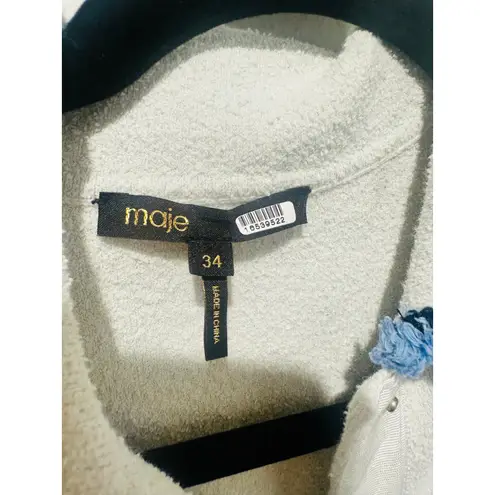 Maje White Blue Tweed Gold Button Details Collared Risal Mini Dress Size 34