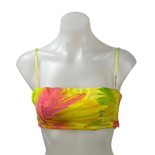 Hemant and Nandita Mina Yellow Floral Sleeveless Cami Bandeau Cropped Tank Top S