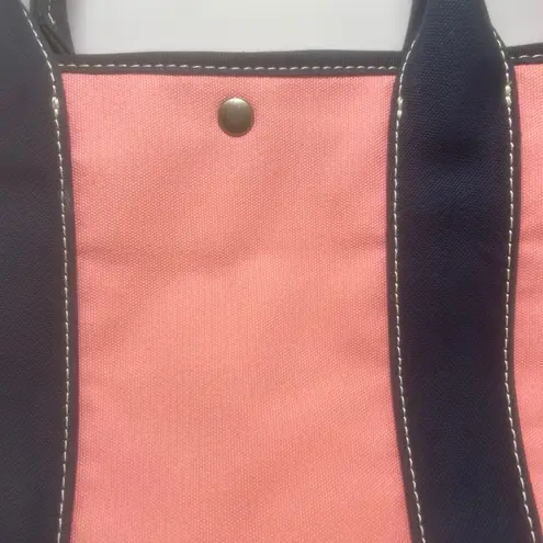 J.Crew Canvas Tote Bag Pink Navy Blue Handles Lined Interior Medium Size Cotton