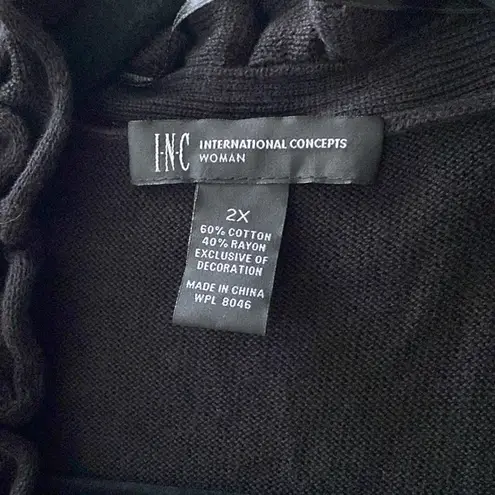 NWT 🖤 I.N.C. Macy’s Long Cardigan/Duster Ruffled Trim Cotton Blend Deep Black 2X