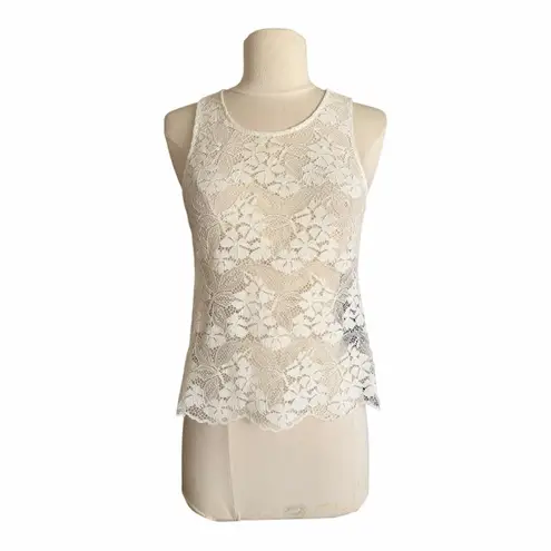 The Kooples Stretch Lace Fitted Tank Top Off White Round Neck Women’s Size 1 NWT