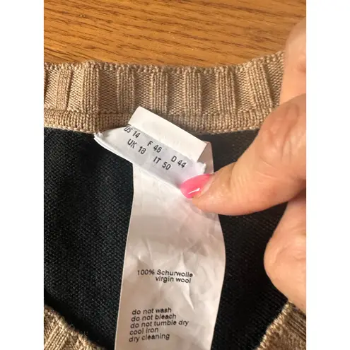 Akris Punto Colorblock Virgin Wool Wrap Midi Dress Beige Black Size 14