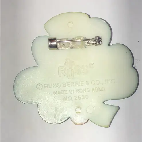 Russ Brand Vintage Leprechaun Shamrock Brooch Green
