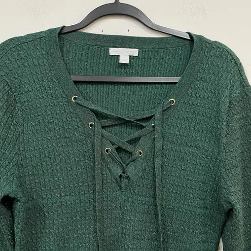 New York & Company Women’s Lace Up Green Glitter Sweater Size XL Festive