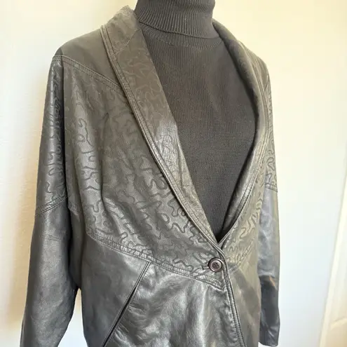 VTG 80s Switzer's Genuine Leather Blazer Jacket Women's M Black Oversized Size M