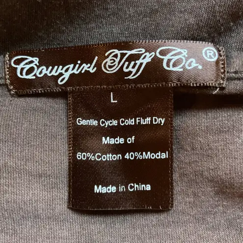 Cowgirl Tuff Women's V Neck Long Sleeve Rodeo Western Casual Top Brown Size L Size L