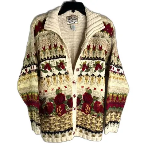 heirloom collectibles VTG  Boho Retro Chunky Embroidered Knit Cardigan Size XL