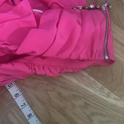 Area NYC magenta pink one shoulder rhinestone embellished crop top Size XS