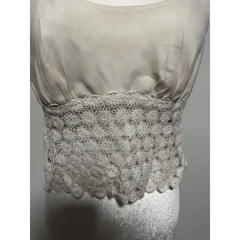 Flora Nikrooz Vintage Lace Trim Cami Top Sleeveless Beige Crop Tank Blouse