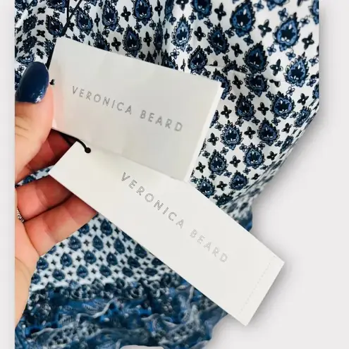 Veronica Beard Gari Cotton Peplum Paisley Print Top Blue White Button Back Sz 8