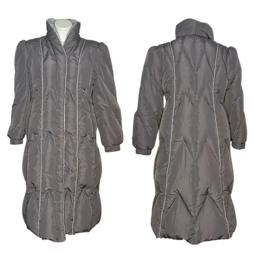 VINTAGE Down Grey Puffer Coat sleeping Bag Coat Long Line Womens Fits Medium Gray