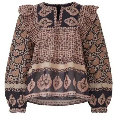 💕SEA NEW YORK💕 Margo Quilted Top ~ 100% Cotton Purple Border Print Large NWOT