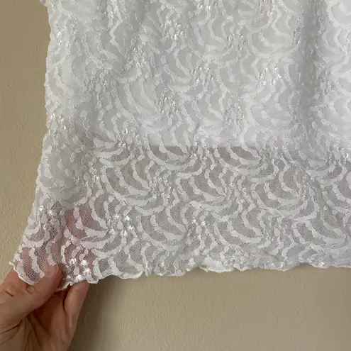 afortiori White Lace Textured Mesh Tank Top Shirt Summer Lacey Girly Boho