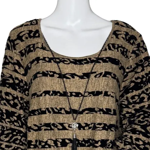 Tacera Dress Women 2X Brown Black Stripe Cheetah Print Removable Necklace Career
