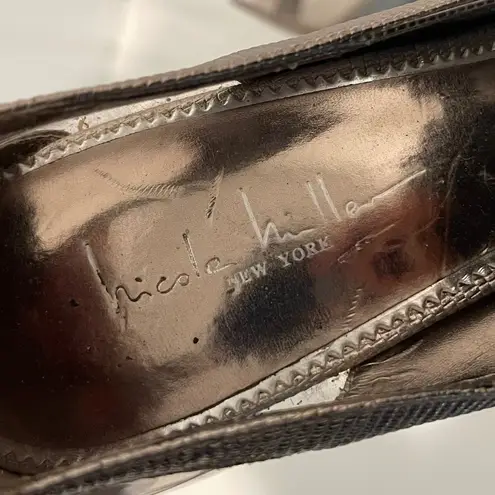 Nicole Miller NY Women's Peep Toe Heels Silver Metallic Acrylic Size 8.5