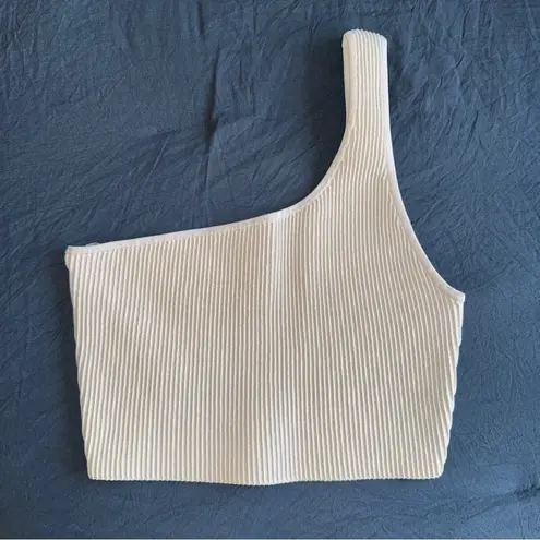 Babaton Aritzia Sculpt Knit One-Shoulder Cropped Tank Beige Medium