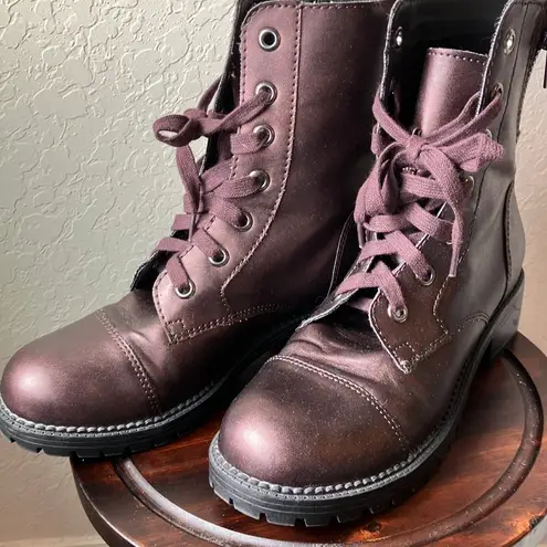 Call it spring NWOT:  Burgundy Motorcycle Boots- Size 9