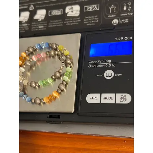 Vintage Sterling Silver Cat Eye Bead Anklet Bracelet 9" 5.65g Estate Colorful