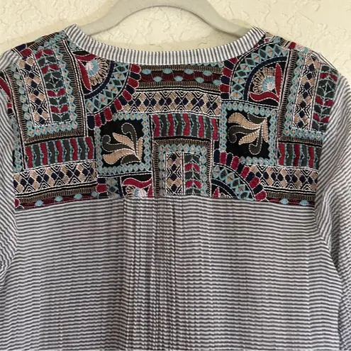 Soft Surroundings Embroidered Small Striped Tunic Top Western Aztec Boho Artsy
