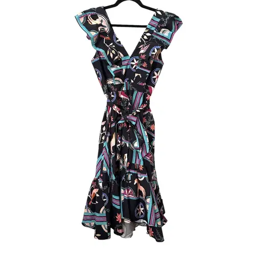 PATBO Cordel Print Belted Midi Dress NWT Sz 4 Black