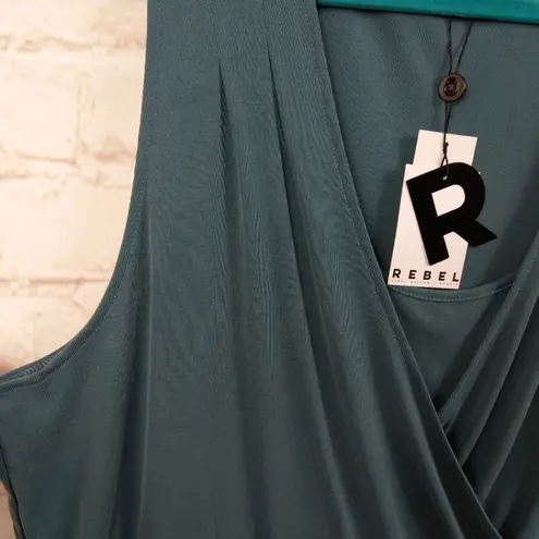 Rebel plus size sleeveless mock wrap shirt Blue