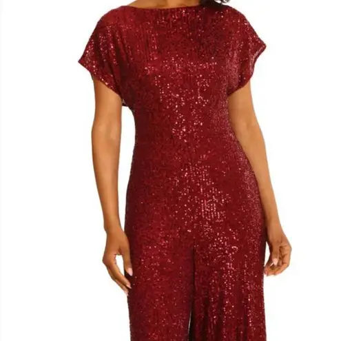 Maggy London NWT amber sequin jumpsuit in burgundy