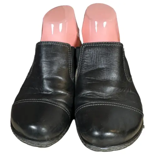 Softspots Black Leather Chunky Heel Mules Women's Size 8.5