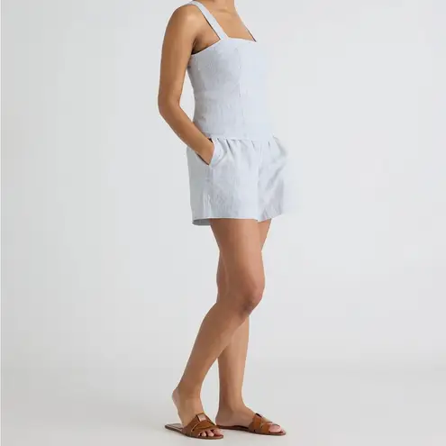 Quince NWT 100% European Linen High Waisted Blue White Pinstriped Shorts Sz XS