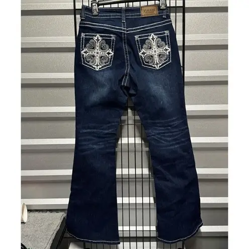 Y Jeans Los Angeles Women Y2K Flare Leg Bling Jeans Embelished Pockets Size 7/8 Blue