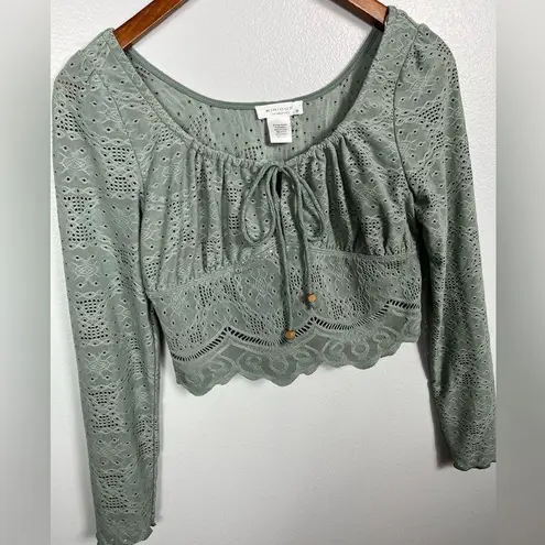 Kirious Los Angeles Sage Long Sleeve Eyelet Crop Top