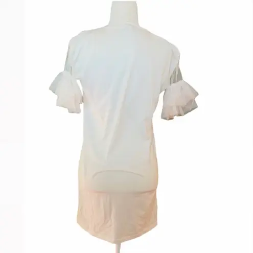 Printed Bandage Drawstring Loose Pullover White Size M