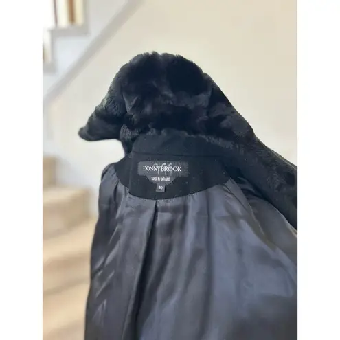 Vintage Donnybrook Black Wool Car Coat Faux Fur Trim Size 10
