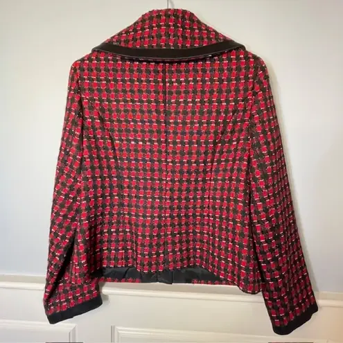 Doncaster Collection Plaid Wool Blend Red & Black Zip Front Blazer Jacket 8