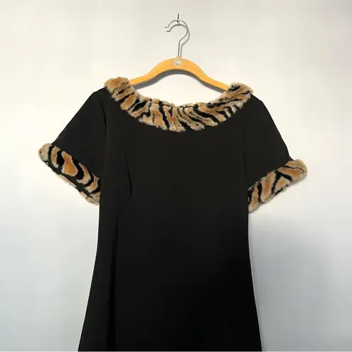 Julie Brown  NYC Faux Fur Short Sleeve Little Black Dress Animal Print Size 6