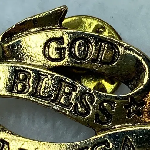 God Bless America Tie Tack Jewelry Pin Brooch Marked Camco Gold Color Metal