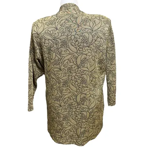 Vintage Three Flaggs California Women’s XL Metallic Floral Open Front Blazer Gold